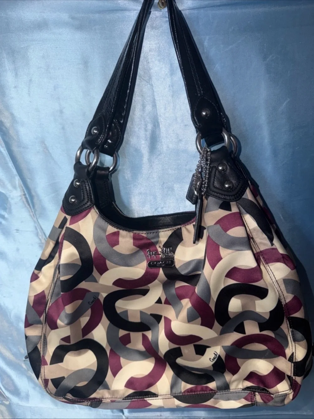 Vintage COACH MAGGIE OP ART HOBO PURPLE CHAINLINK SATCHEL HANDBAG F0967-14420 - Picture 2 of 10